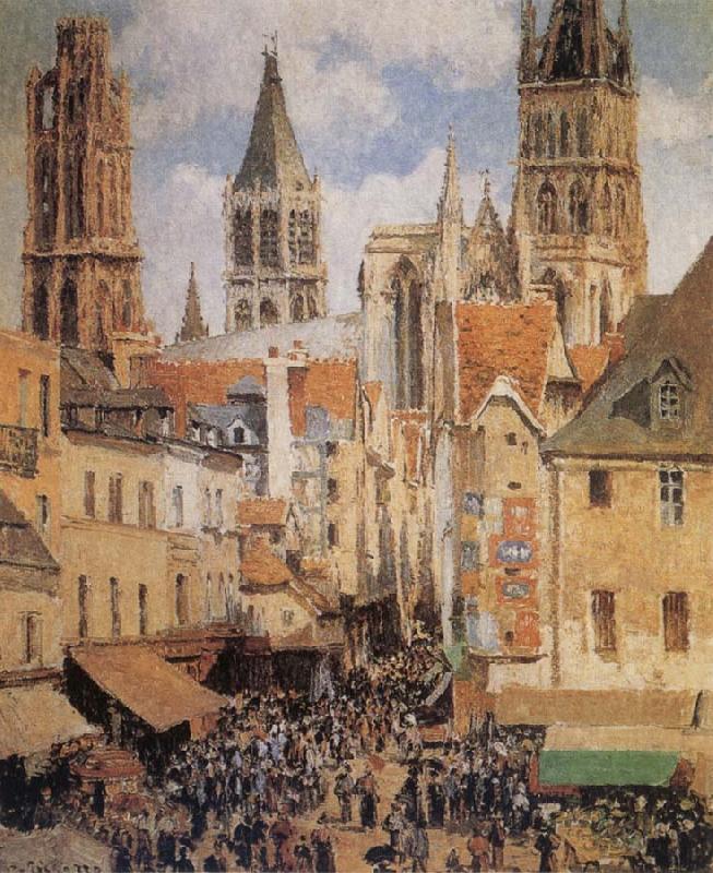 Camille Pissarro The Old Marketplace in Rouen and the Rue de l-Epicerie Spain oil painting art